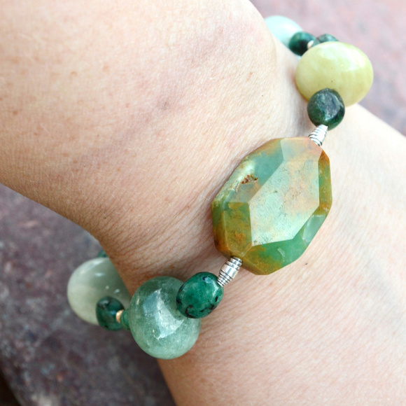 Aquamarine Chrysoprase Emerald Sterling Bracelet - Picture 2 of 8